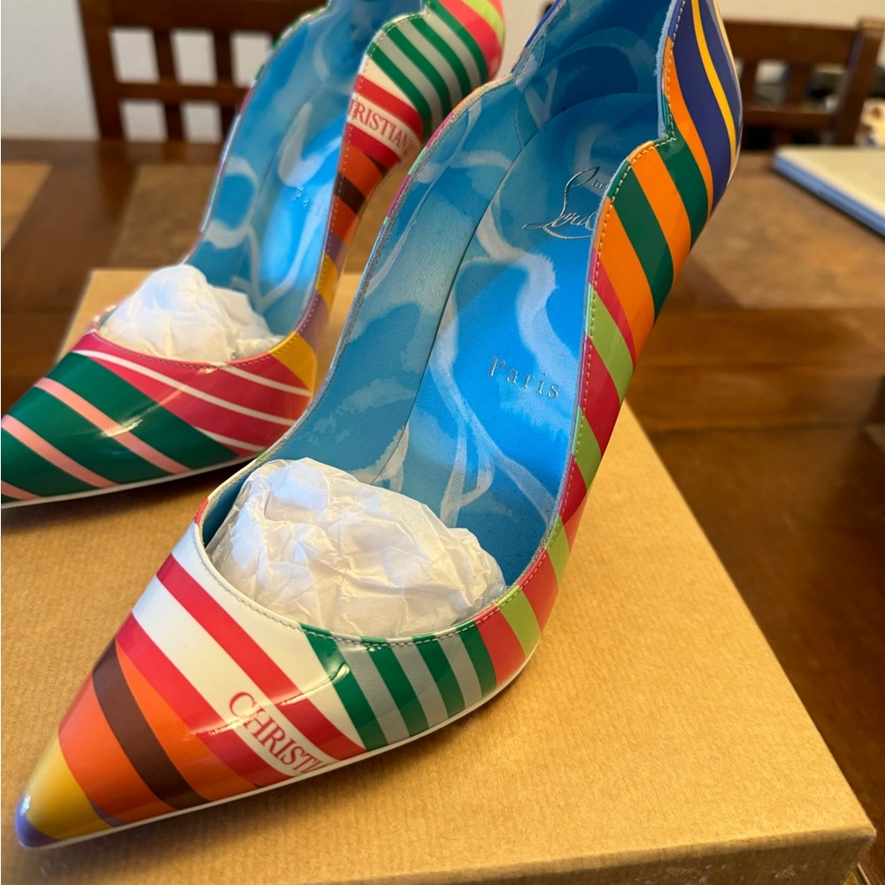 BNIB Louboutin Chick Queen patent heels. Duster bag and box included. Never worn